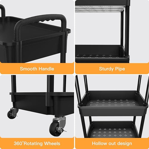 3-Tier Rolling Utility Cart with Drawer, Mobile Storage Organizer